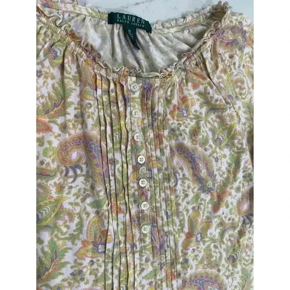 Lauren Ralph Lauren 3/4 Sleeve Paisley Print Bohemian Top Women’s Medium Hippie - Picture 3 of 5